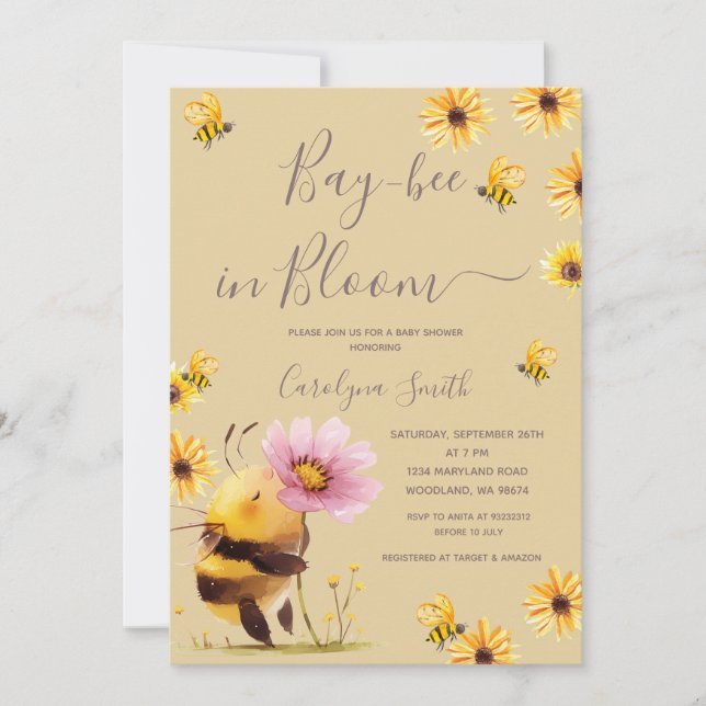 Invitation Baie abeille en fleur Baby shower Fleur Daisy (Devant)