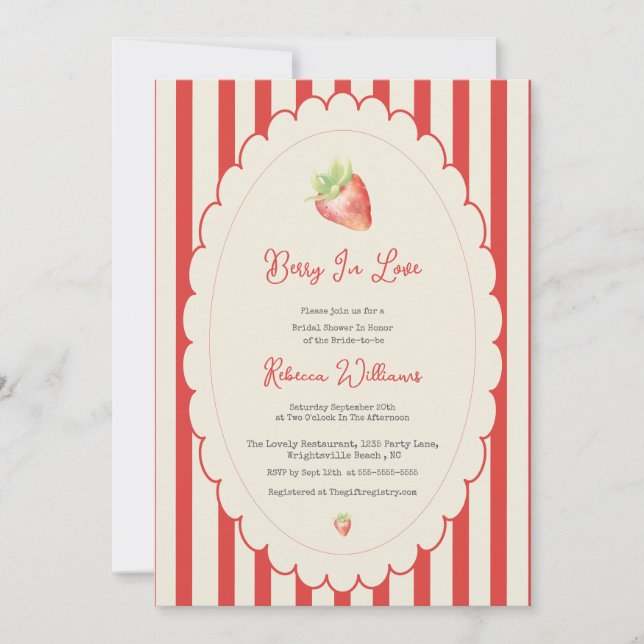 Invitation Baie amoureuse Fête de mariage Préparatifs Fraise  (Devant)
