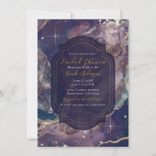 Invitation Baie Bleue Aquarelle Or Céleste Réception de Maria
