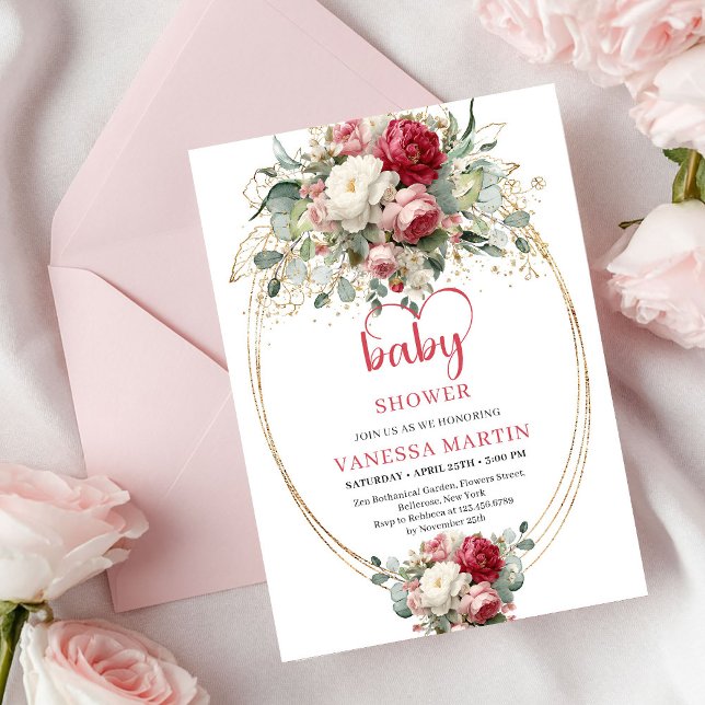Invitation Baie cramoisie Boho sans temps de la verdure de do (Timeless Boho Crimson Red White Greenery Shower)