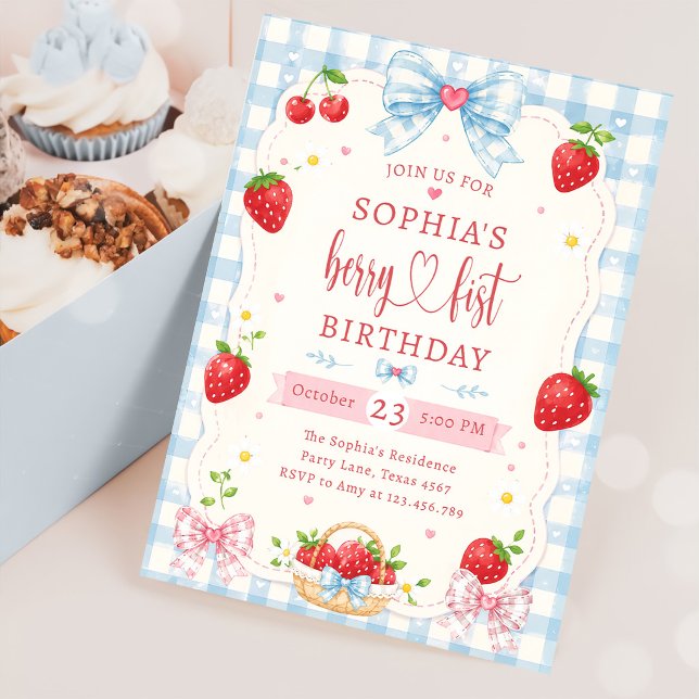 Invitation Baie Premier Cute 1er Anniversaire Fraise  (Créateur téléchargé)
