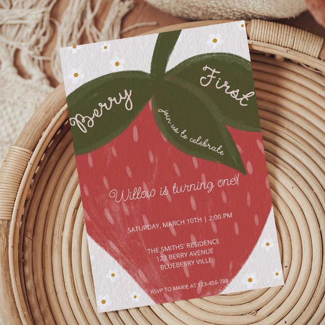 Invitation Baie Premier Fraise Sucré 1er Anniversaire (Créateur téléchargé)