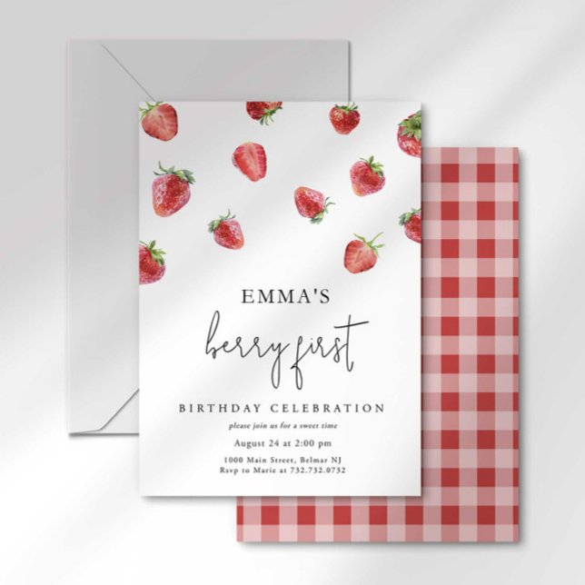 Invitation Baie Sucrée Première Fraise Premier Anniversaire (Créateur téléchargé)