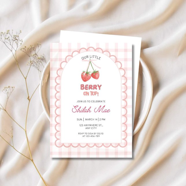 Invitation Baie sur le dessus fraise  (Berry Sweet Birthday Invite)