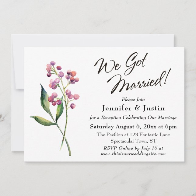 Invitation Baies à l'aquarelle, Typographie Buds We Got Marri (Devant)
