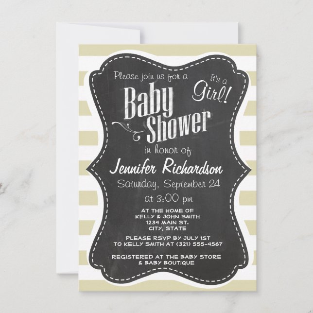 Invitation Baies Beige ; Gratté ; Retro Chalkboard look (Devant)
