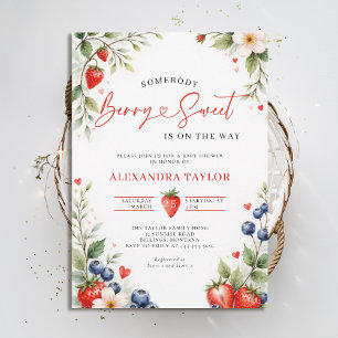 Invitation Baies Botaniques Douces de Berry Écriture Baby Sho