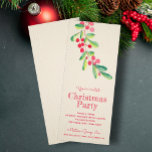 Invitation Baies d'aquarelle et Noël Feuille<br><div class="desc">Feuilles verts élégants et modernes et baies rouges aquarelle sur rayure d'ivoire pâle arrière - plan avec vos détails de fête de Noël en lettrage chic. TÉLÉCHARGEMENT INSTANTANÉ,  IMPRIMÉ ou les deux ! CORRESPONDANCE d'objets dans notre collection.</div>