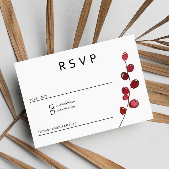 Invitation Baies d'aquarelle rose bordeaux florale RSVP (Burgundy pink watercolor berries floral RSVP)