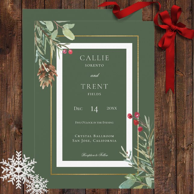 Invitation Baies de cône de pin vert de mariage d'hiver moder (Créateur téléchargé)