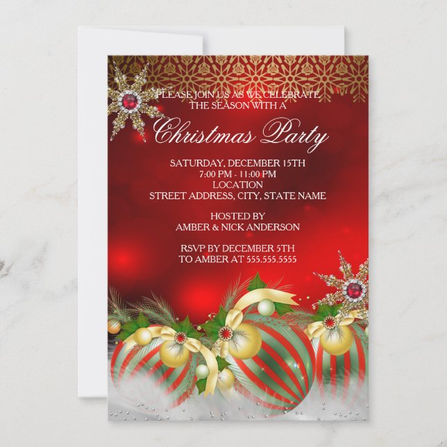 Invitation Baies de houx argentées et dorées rouges Noël nouv (Devant)