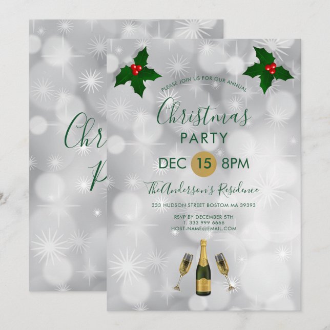 Invitation Baies de houx et champagne (Devant / Derrière)