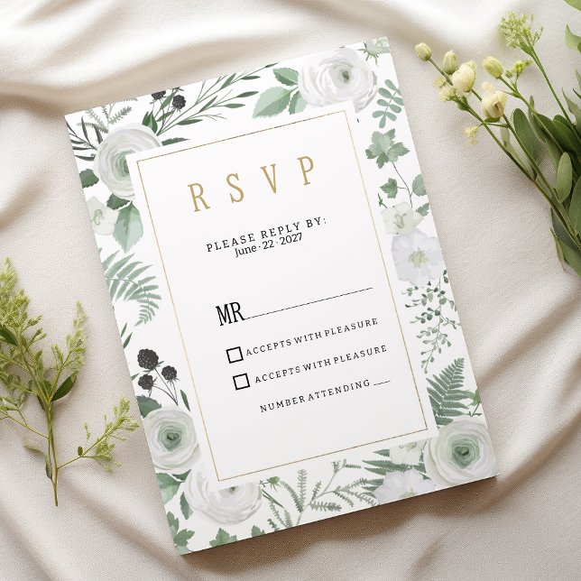 Invitation Baies de menthe blanche botanique florale RSVP (Botanical white mint berries floral RSVP )