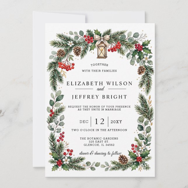 Invitation Baies de pin rustiques Noël d'hiver Mariage  (Devant)