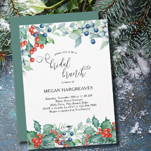 Invitation Baies d'hiver Holly Aquarelle Brunch nuptial