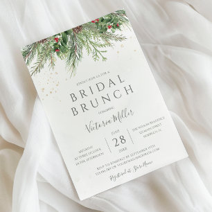 Invitation Baies d'hiver rustiques Pine vert Brunch nuptial