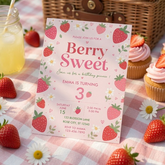Invitation Baies Douces Rose Fraise  (Créateur téléchargé)