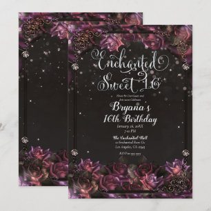 Invitation Baies Enchantées Roses Fleur foncée Douce Fête 16 