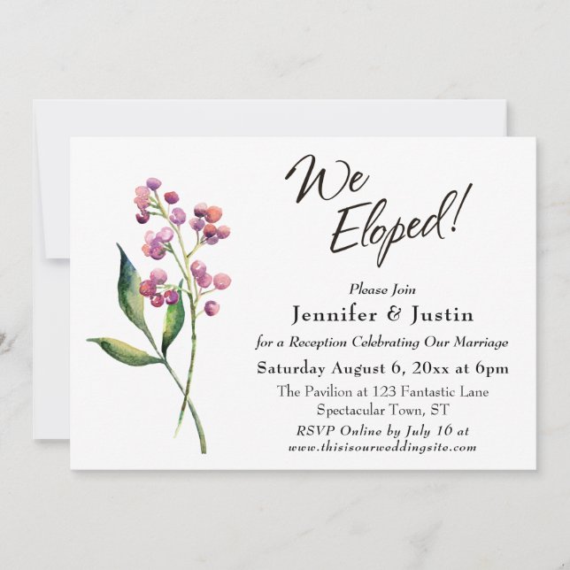 Invitation Baies et bourgeons à l'aquarelle et typographie de (Devant)