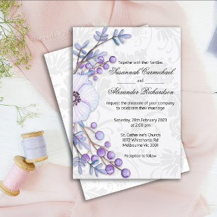 Invitation Baies florales pourpres et Mariage damassé