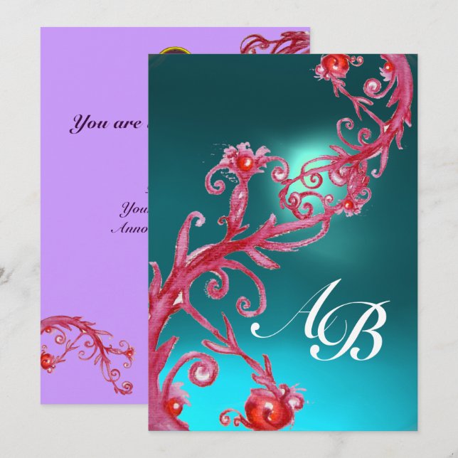Invitation BAIES MAGIQUES 3, MONOGRAMME Bleu aigue-marine (Devant / Derrière)