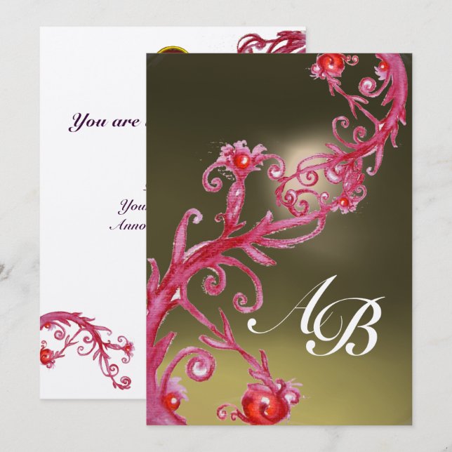 Invitation BAIES MAGIQUES 3, monogramme or métallisé rubis (Devant / Derrière)