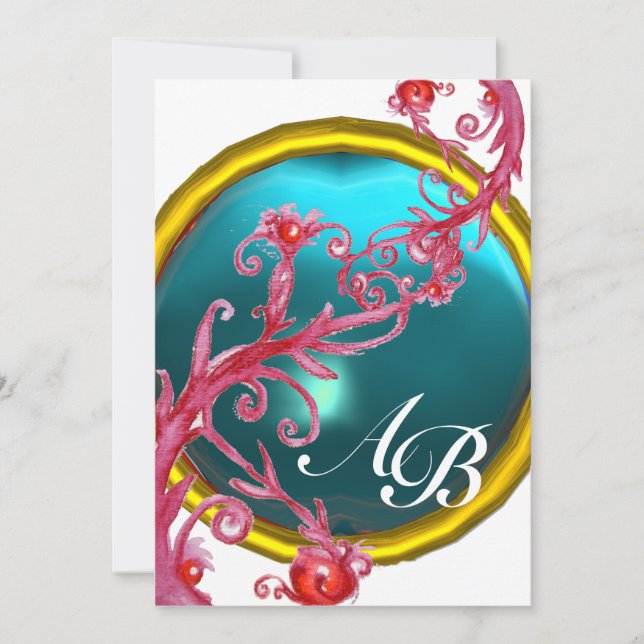Invitation BAIES MAGIQUES 4, agate rouge MONOGRAMME (Devant)