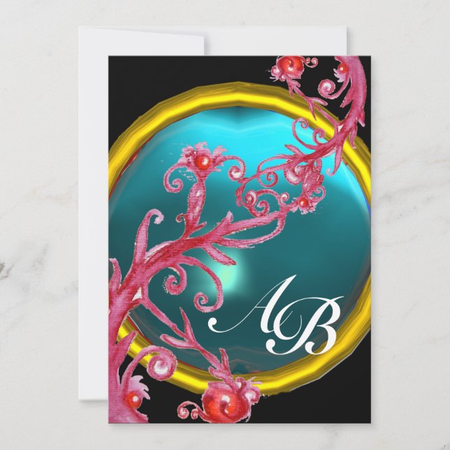 Invitation BAIES MAGIQUES 4, agate rouge MONOGRAMME (Devant)