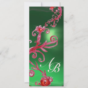 Invitation BAIES MAGIQUES 4, CHAMPAGNE jade rouge MONOGRAMME