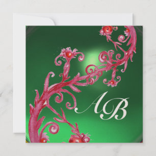 Invitation BAIES MAGIQUES 4, CHAMPAGNE jade rouge MONOGRAMME