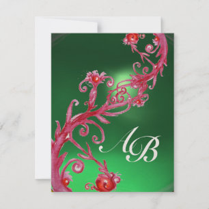 Invitation BAIES MAGIQUES 4, CHAMPAGNE jade rouge MONOGRAMME