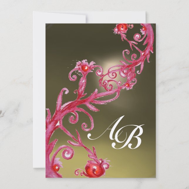 Invitation BAIES MAGIQUES 4, champagne rose rouge monogramme (Devant)