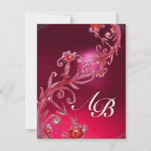 Invitation BAIES MAGIQUES 4, CHAMPAGNE rouge rubis MONOGRAMME