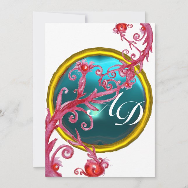 Invitation BAIES MAGIQUES 4, MONOGRAMME aigue-marine bleue (Devant)