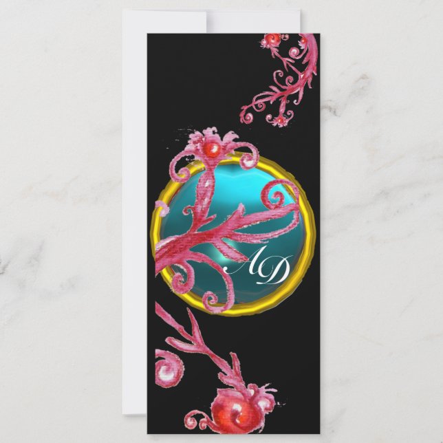 Invitation BAIES MAGIQUES 4, monogramme bleu aigue-marine (Devant)