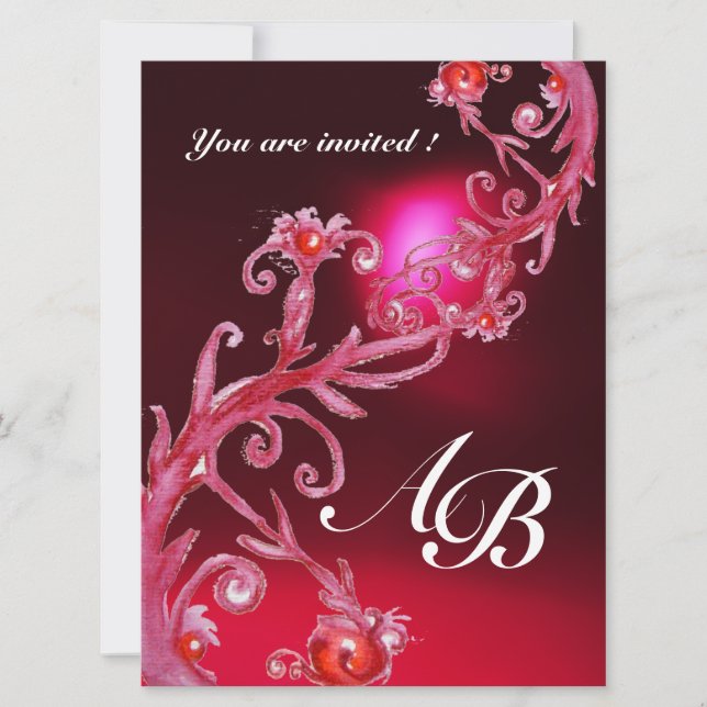 Invitation BAIES MAGIQUES 4, MONOGRAMME bordeaux rouge (Devant)