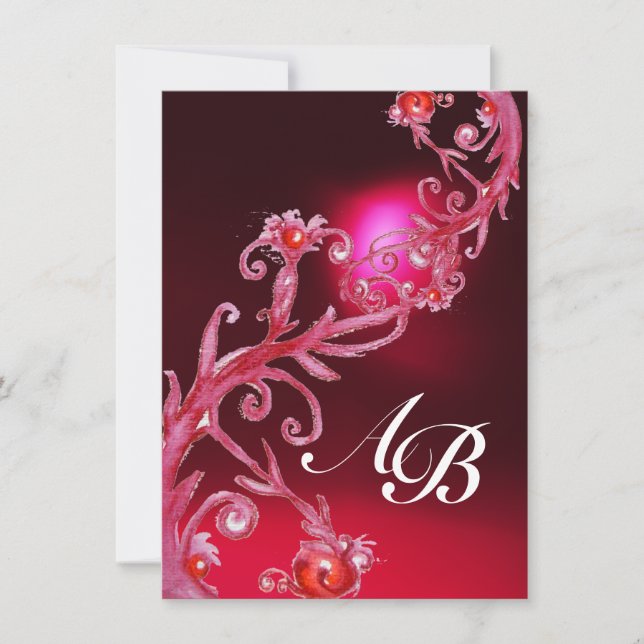Invitation BAIES MAGIQUES 4, MONOGRAMME bordeaux rouge (Devant)