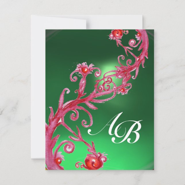 Invitation BAIES MAGIQUES 4, MONOGRAMME jade rouge (Devant)