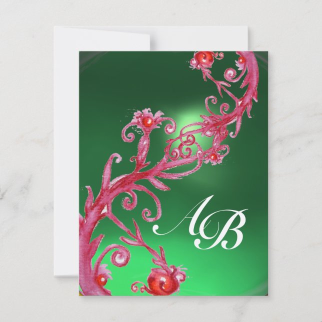 Invitation BAIES MAGIQUES 4, monogramme or jade rouge (Devant)