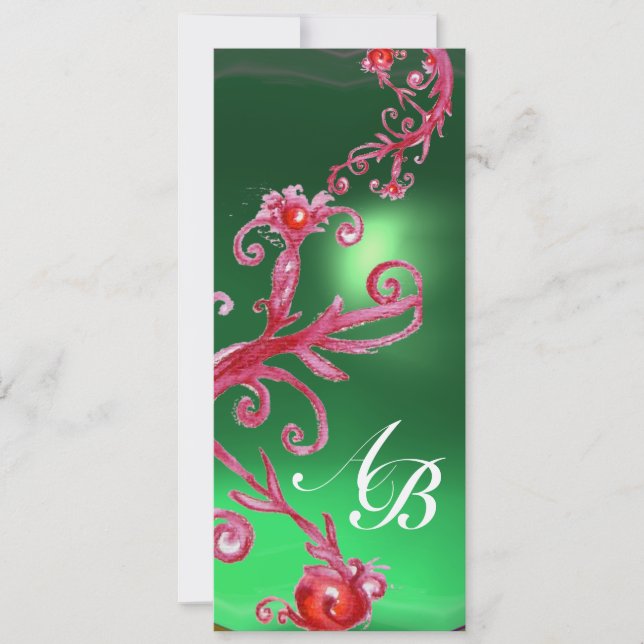 Invitation BAIES MAGIQUES 4, MONOGRAMME or jade rouge (Devant)