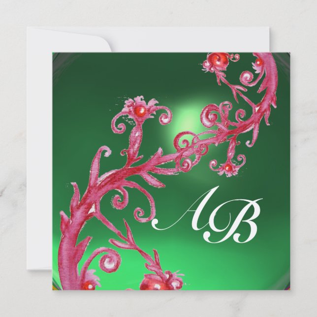 Invitation BAIES MAGIQUES 4, MONOGRAMME or jade rouge (Devant)
