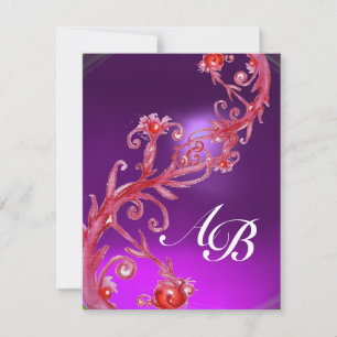 Invitation BAIES MAGIQUES 4, MONOGRAMME rouge , améthyste vio