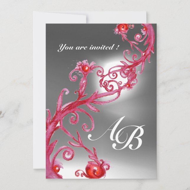 Invitation BAIES MAGIQUES 4,MONOGRAMME rouge burgundy (Devant)
