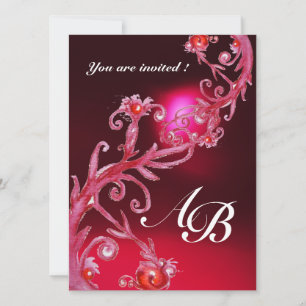 Invitation BAIES MAGIQUES 4,MONOGRAMME rouge burgundy
