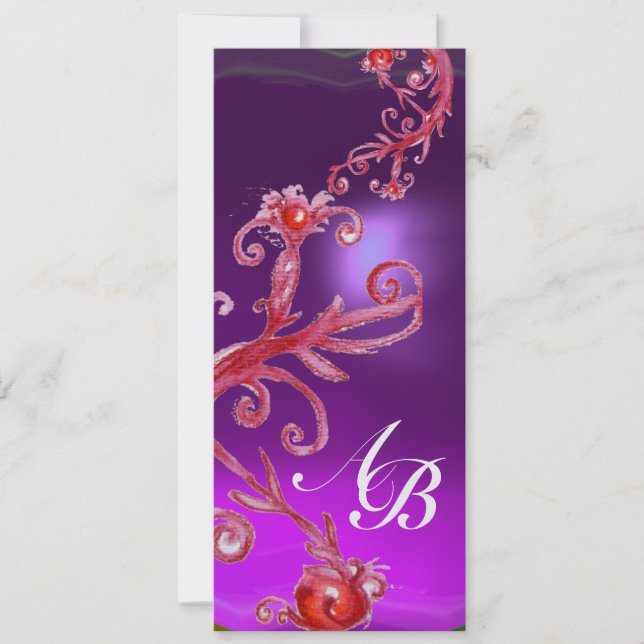 Invitation BAIES MAGIQUES 4,MONOGRAMME rouge glace violette (Devant)