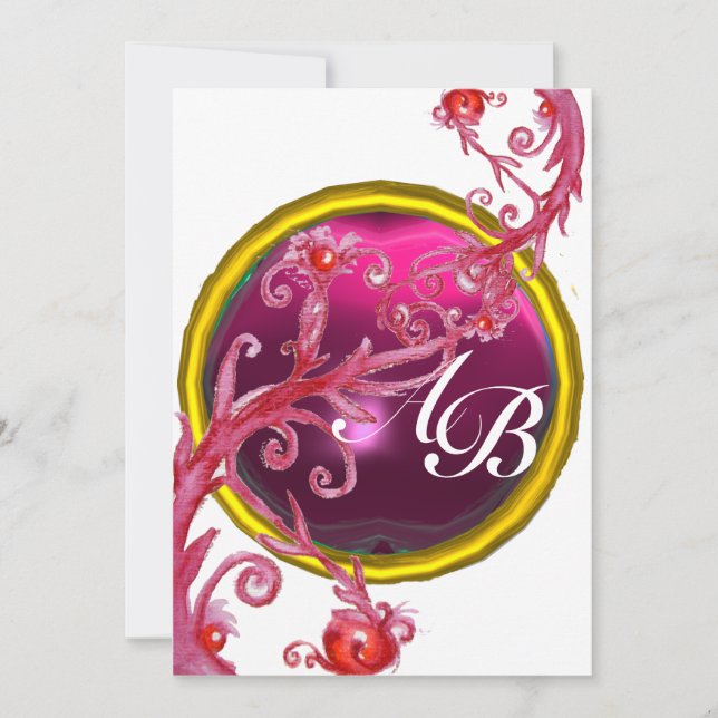 Invitation BAIES MAGIQUES 4, MONOGRAMME rouge rubis (Devant)