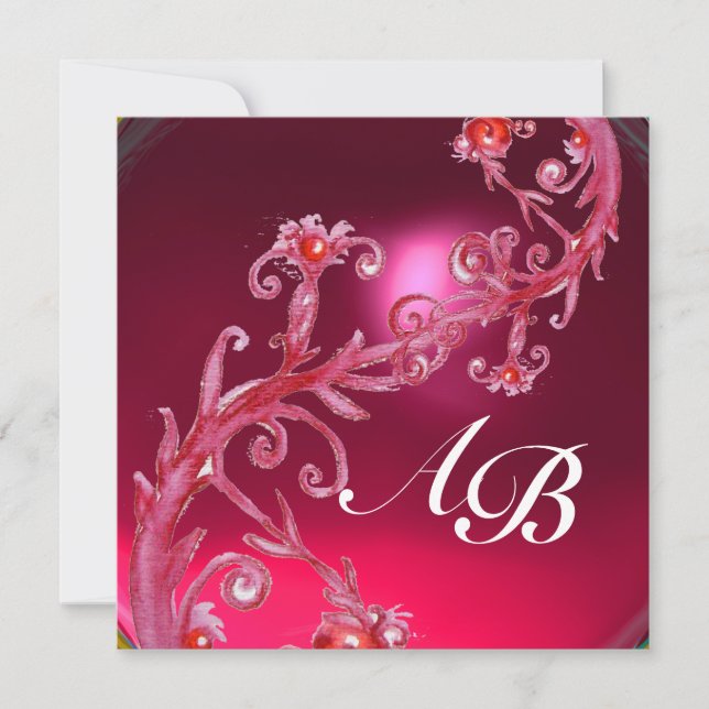 Invitation BAIES MAGIQUES 4, MONOGRAMME rouge rubis (Devant)
