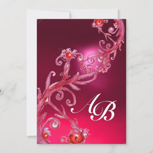 Invitation BAIES MAGIQUES 4, MONOGRAMME rouge rubis (Devant)