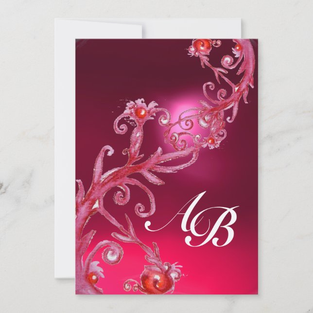 Invitation BAIES MAGIQUES 4, MONOGRAMME rouge rubis métallisé (Devant)