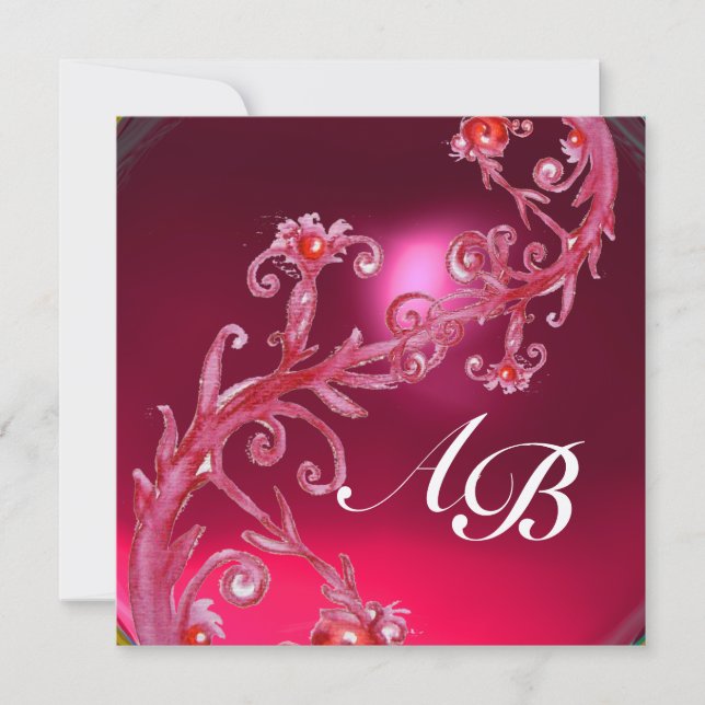Invitation BAIES MAGIQUES 4, MONOGRAMME rouge rubis or (Devant)